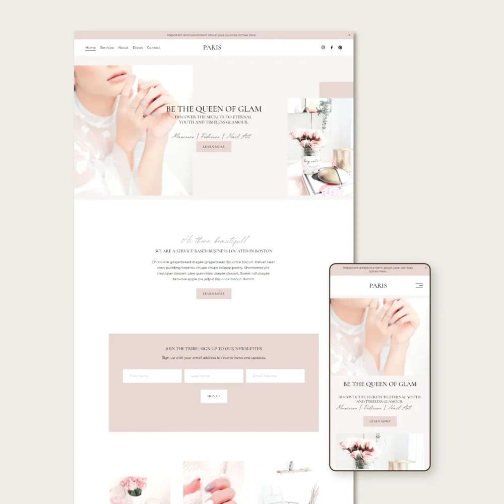 Paris Squarespace website template for beauty salons and aestheticians