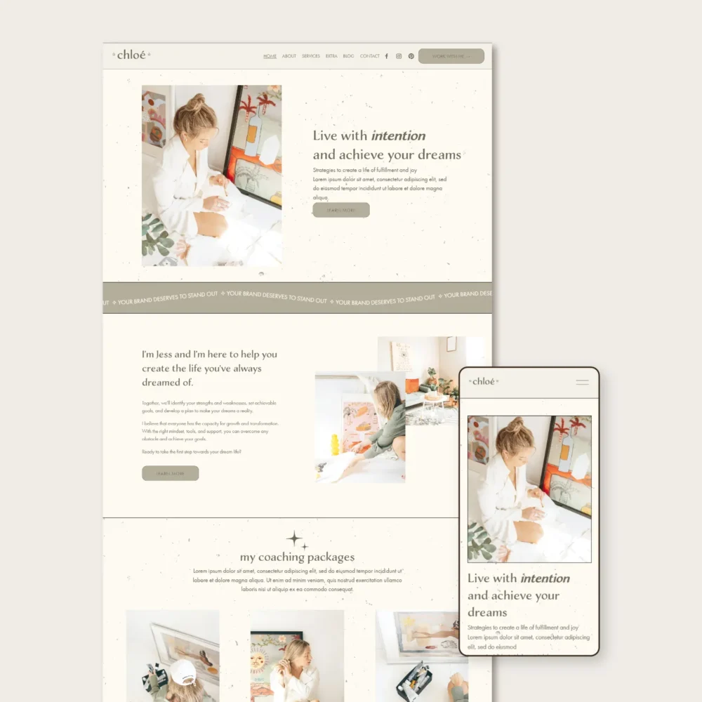 Chloe Squarespace website template for lifestyle coaches and health coaches